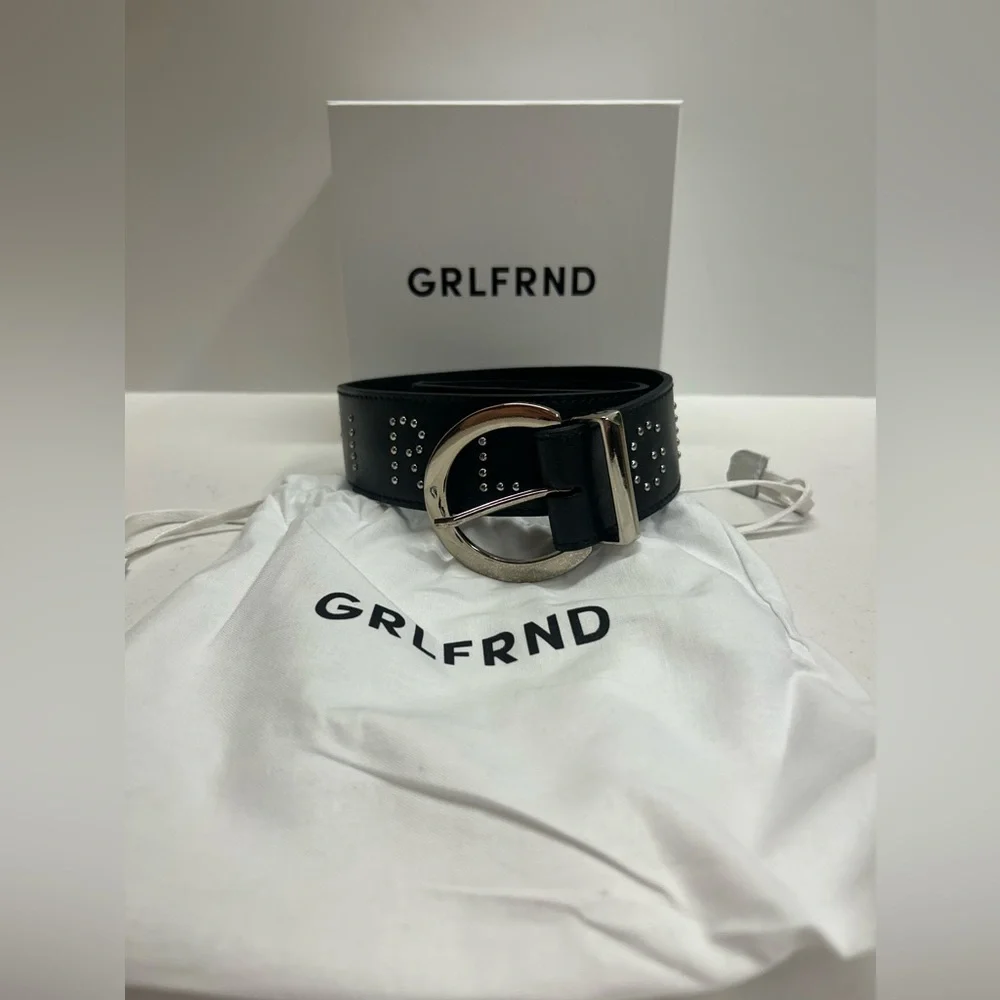 GRLFRND‎ Genuine Leather Black Studded Belt Size Small